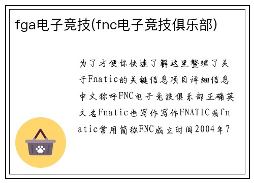 fga电子竞技(fnc电子竞技俱乐部)