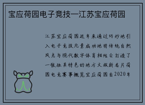 宝应荷园电子竞技—江苏宝应荷园